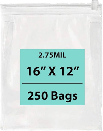 16X12 inches Resealable Poly Bags With Slide Seal 2.75 Mil (LDPE)